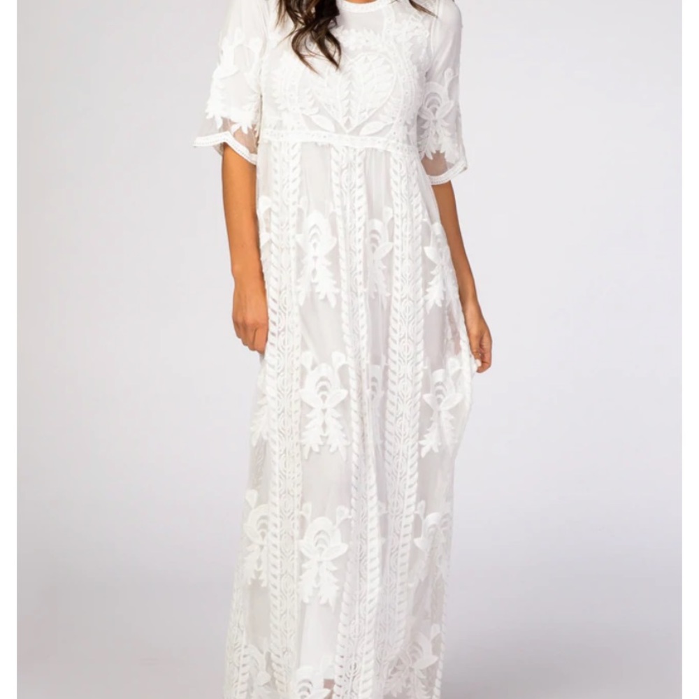 Pinkblush crochet overlay maxi dress